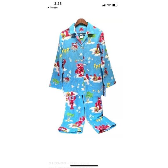 Nick & Nora Santa Claws Flannel Pajama Set Holiday Christmas Lobster Santa Seaho - Picture 1 of 10
